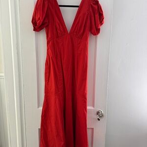 Abercrombie & Fitch, bright red, size XS maxi puff sleeve poplin dress